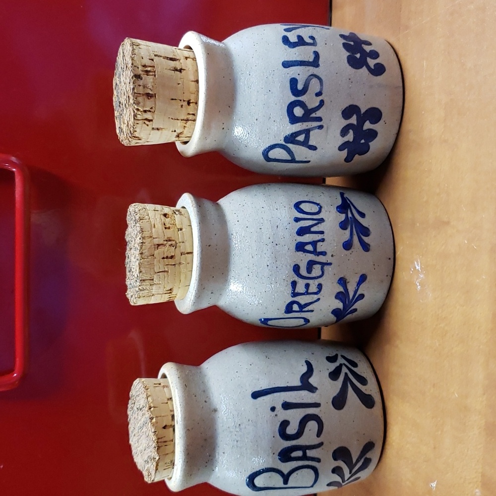 Spice jar stoneware set of three salt glazed 1991 signed BBP